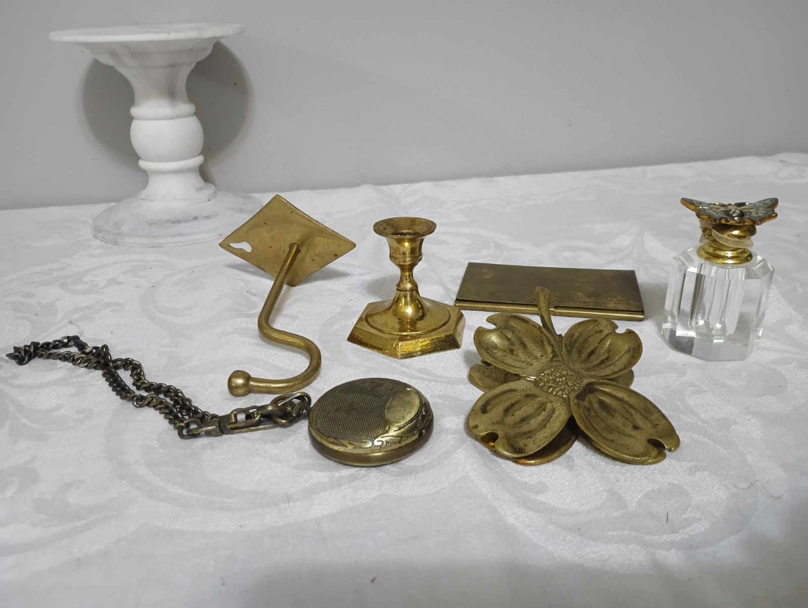 Collection Of Brass Items. Large Victorian Clip, 4 Leaf Clover