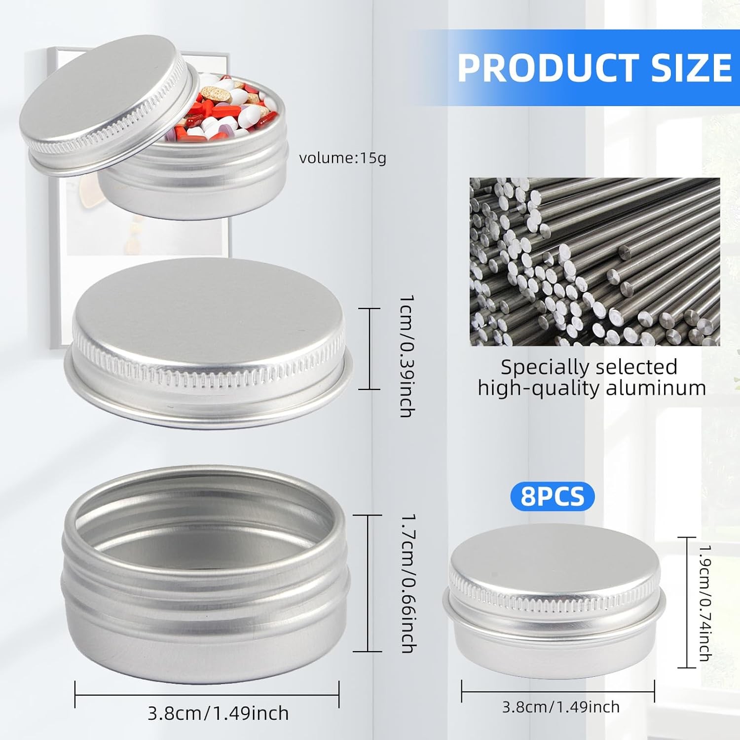 8PCS 15ml Aluminum Tin Jars with Lids Travel Cosmetic Lip Balm Salve Containers