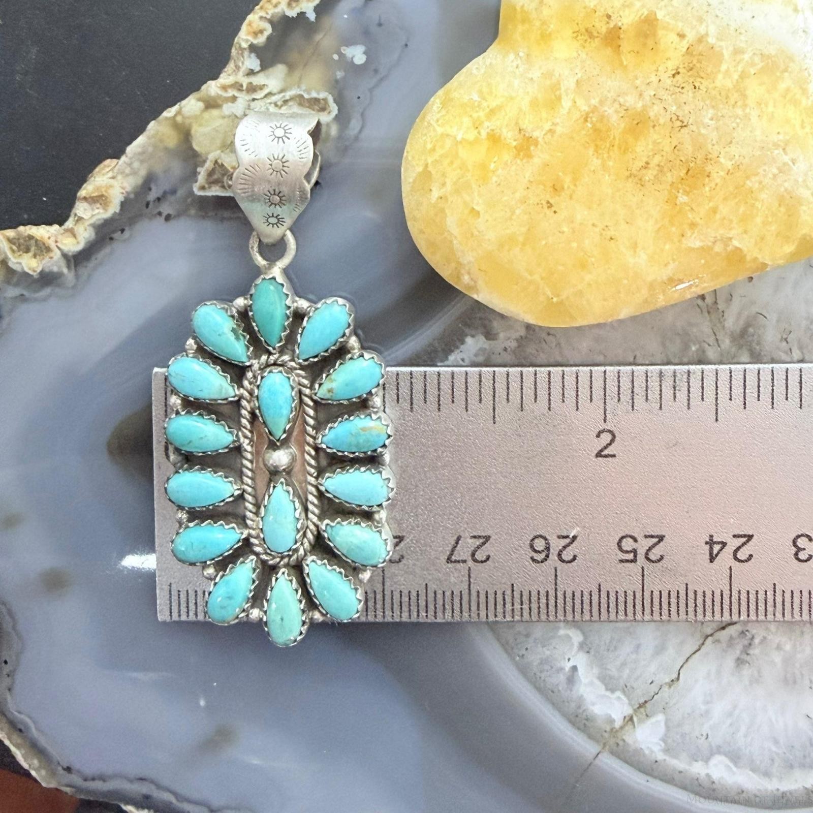 Sterling Silver Southwestern Style Turquoise Decorated Cluster Pendant For Women