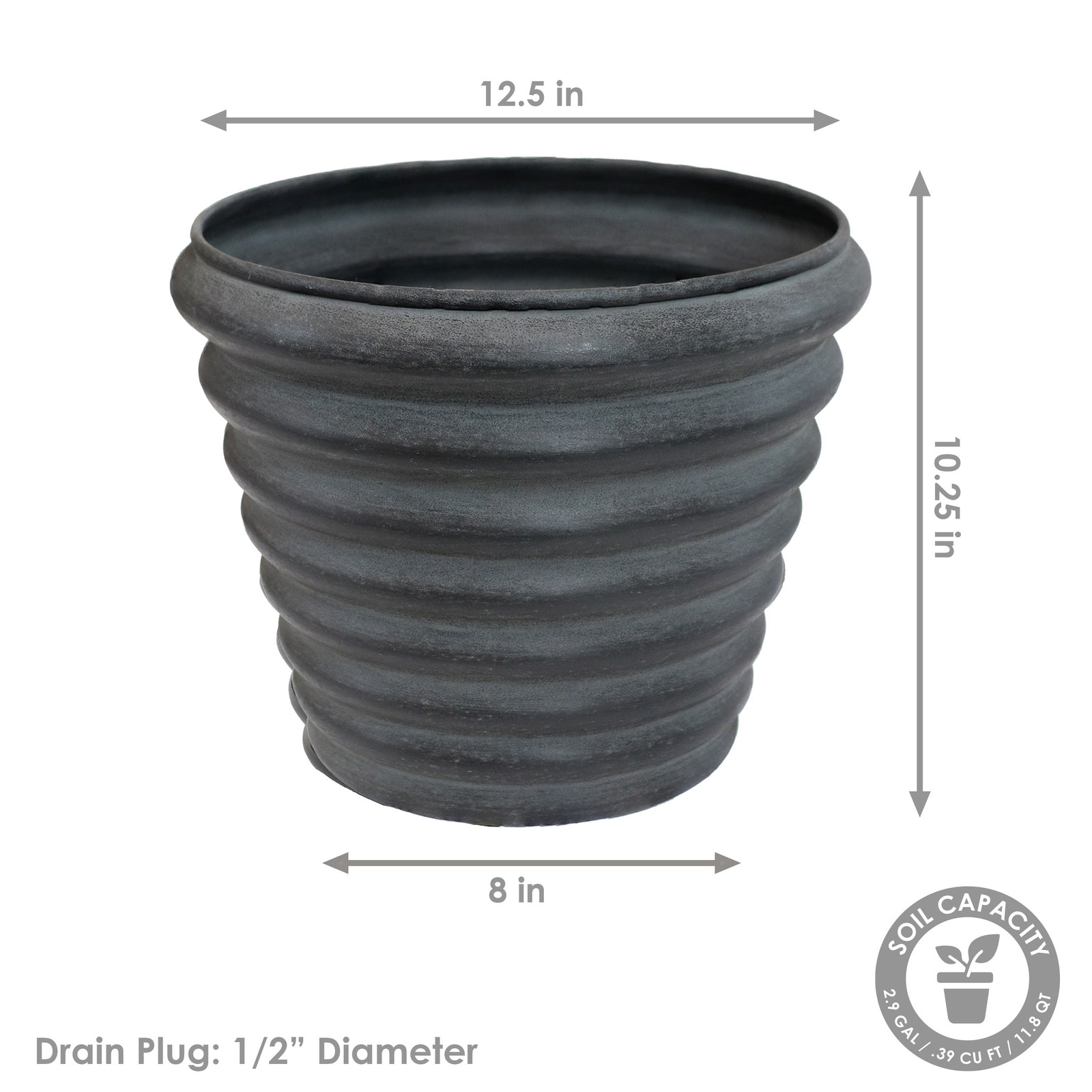 Molly Metal Planter - 12.5 in - Matte Gray - Set of 4 by Sunnydaze