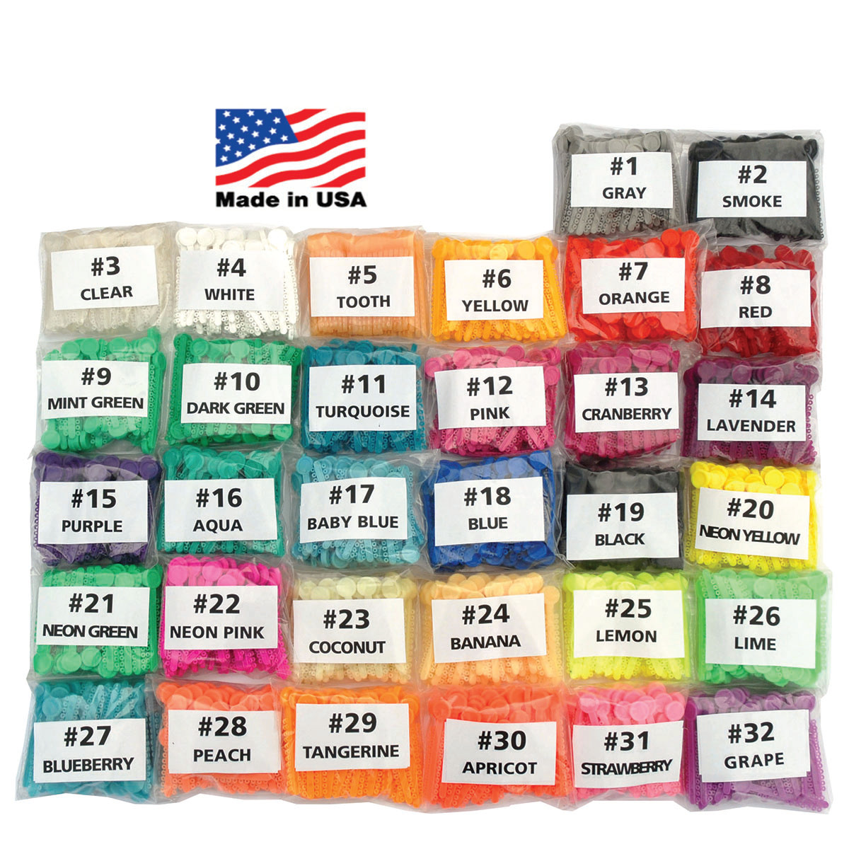1008 pcs Dental Orthodontic Elastic Ligature Ties Bands for Brackets 32 Colors
