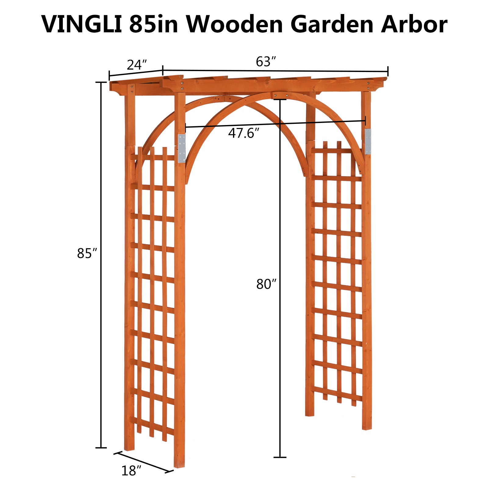 Outdoor Wooden Cedar Arbor Arch Pergola Trellis Garden Yard Lattice, Teak Color