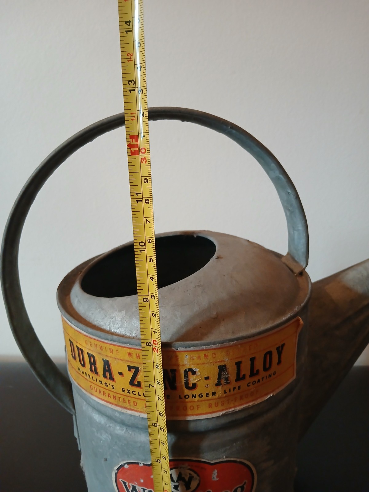 Vintage Wheeling 6 Qt Galvanized Watering Can with Sprinkler Head