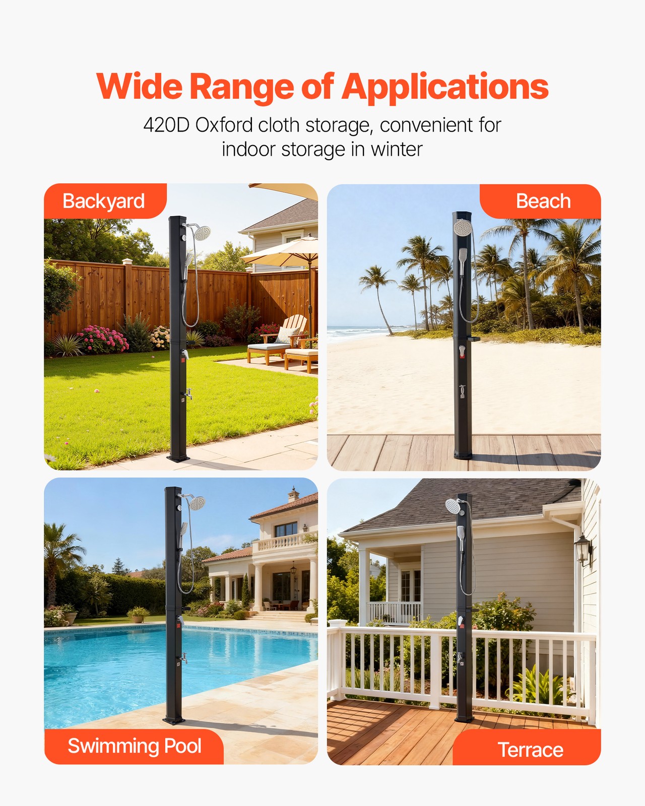 VEVOR 10.6 Gal Solar Heated Shower Handheld Foot Faucet Hot Cold Water