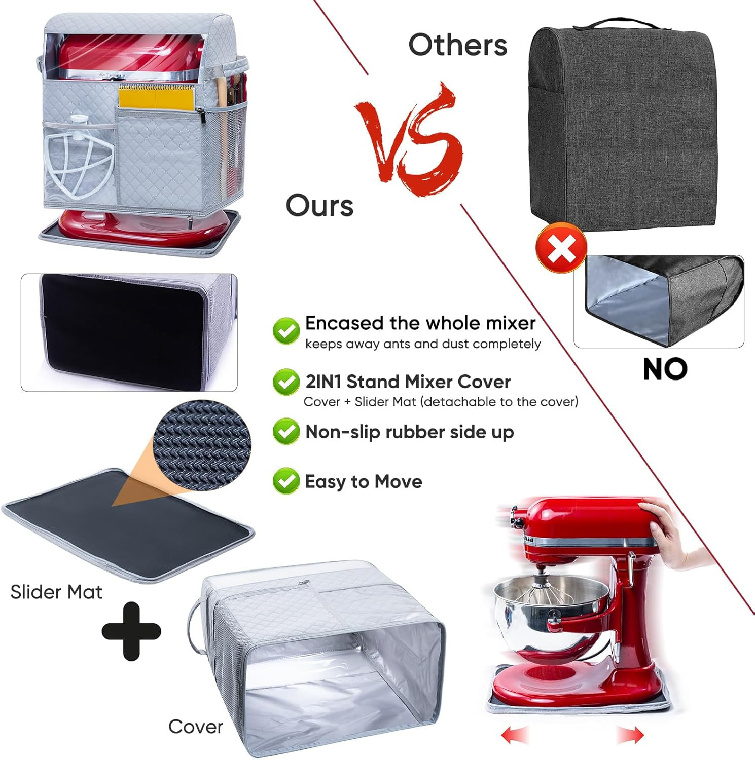 Stand Mixer Cover with Detachable Appliance Sliders Base Compatible with Kitchen