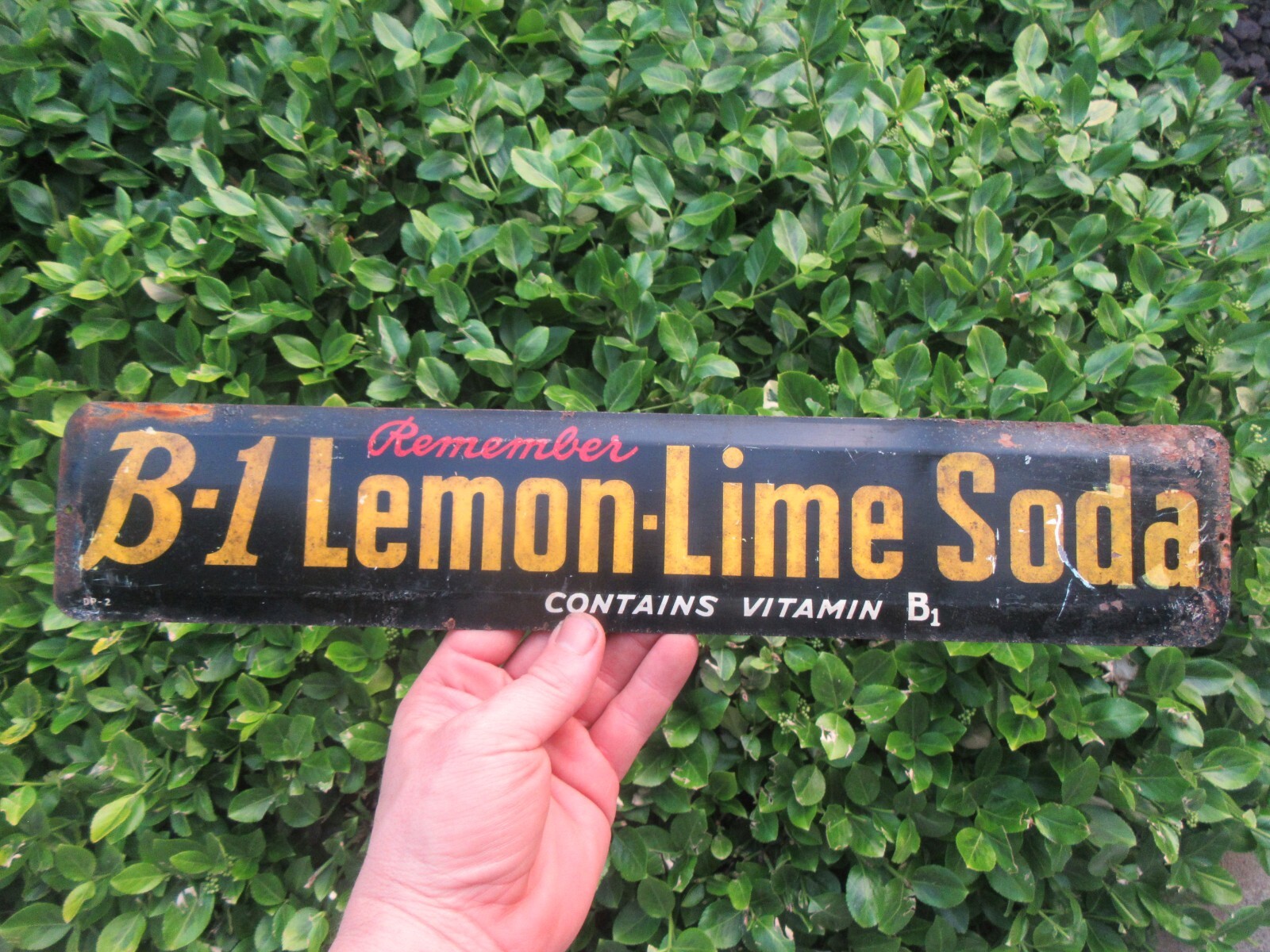 Vintage 1940's B-1 Lemon Lime Soda Tin Metal Door Push (16")