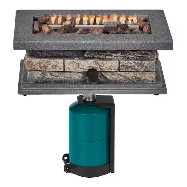 14 In. Rectangle Outdoor Propane Gas Fire Pit 15,000 BTU Stone Look / Lava Rocks