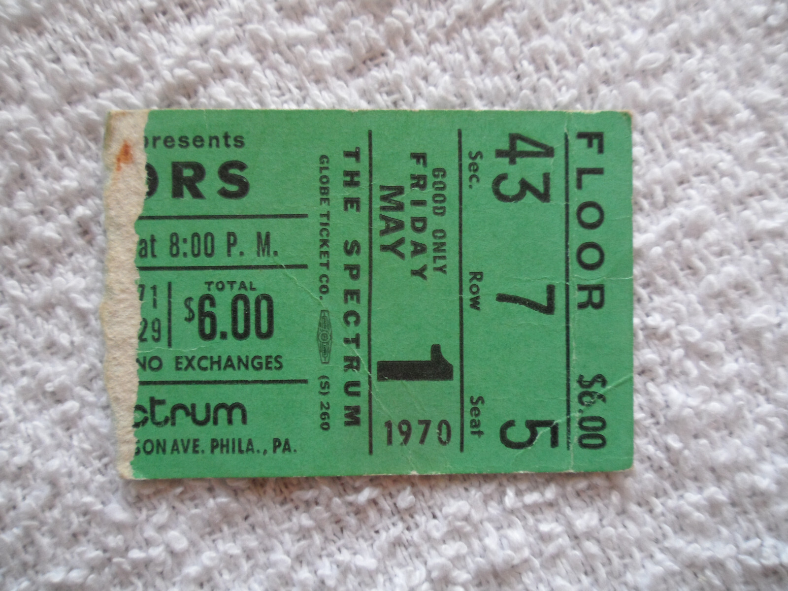 THE DOORS Original__1968__CONCERT TICKET STUB__Philadelphia Spectrum