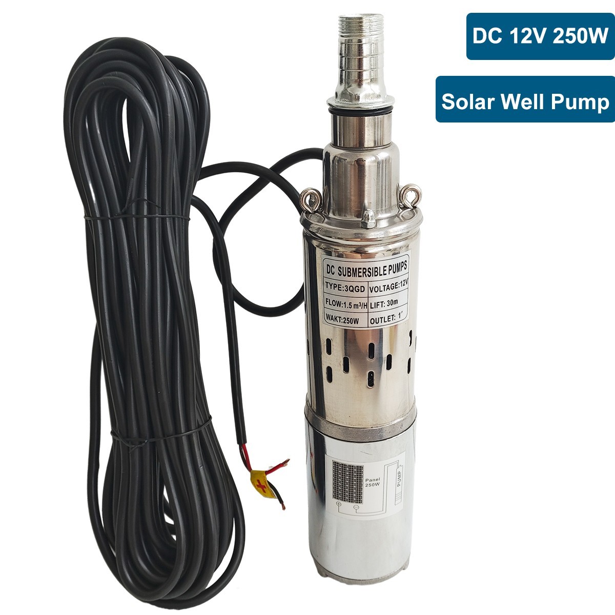 3'' Solar Deep Well Pump DC 12V  Water Pump 396GPH Stainless Steel Submersible