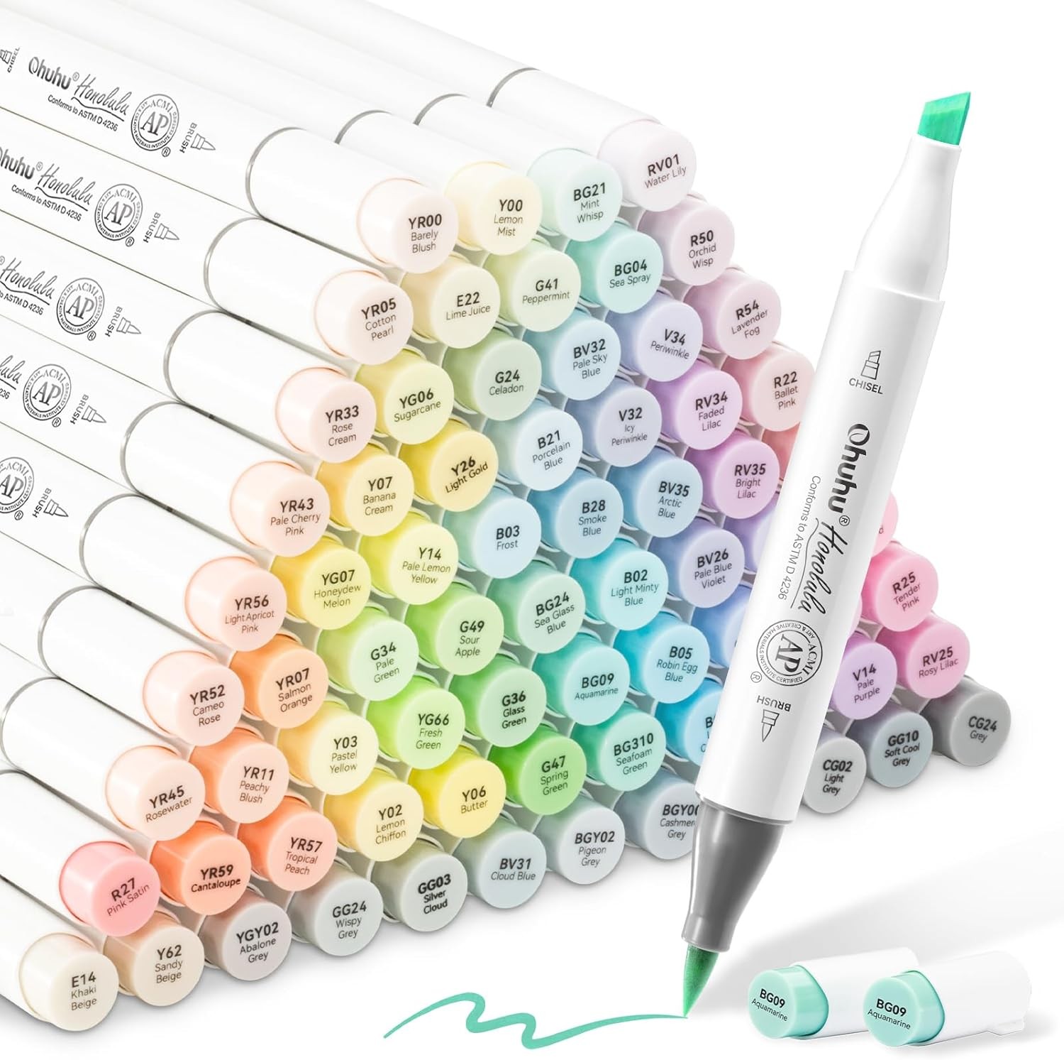 Ohuhu 96 Colors Alcohol Pastel Markers Double Tipped Brush&Chisel Refillable Ink