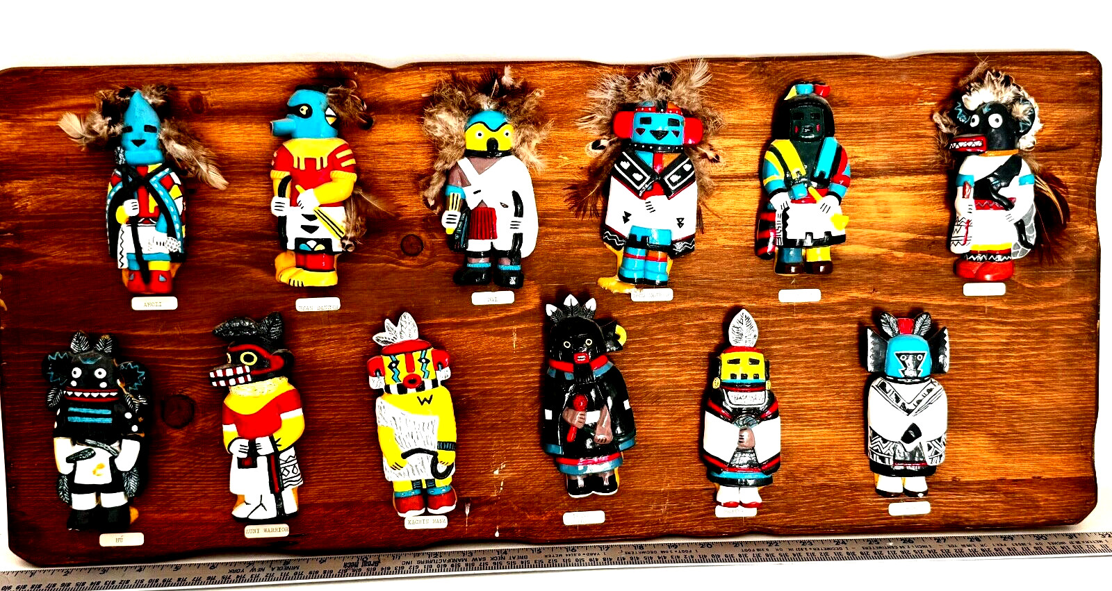 Hopi Wall Art 12 Hand Made Kachina-6"- on Wood Plaque 32" x 14"  Native American