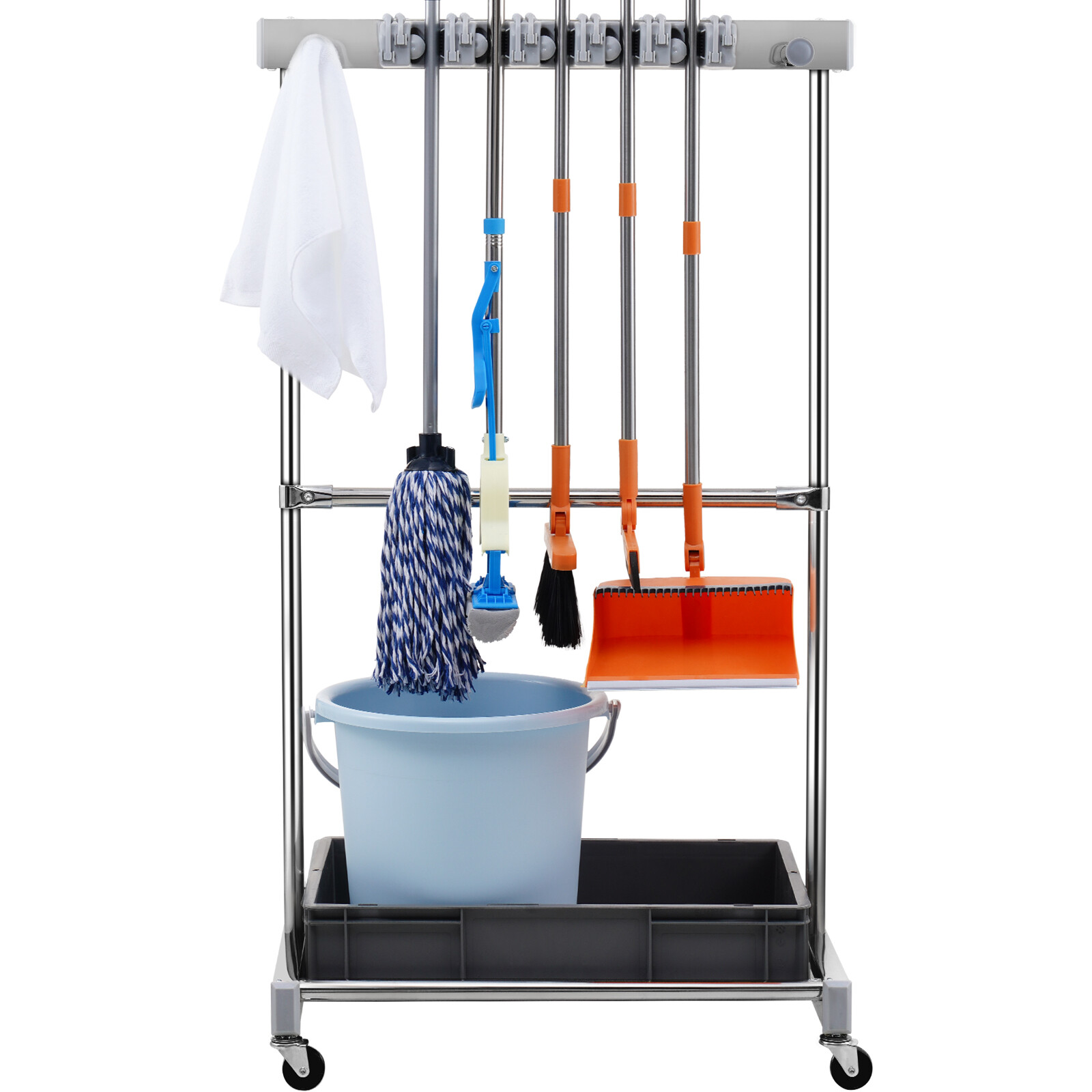 VEVOR Garden Tool Storage Rack with Wheels Garage Organizer 10 Slots with Hooks