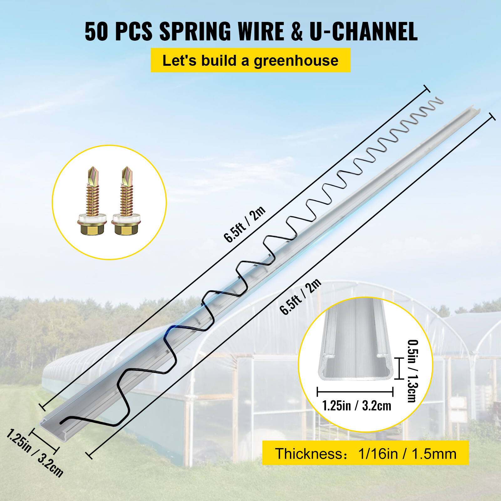 VEVOR Greenhouse Wiggle Wire Lock Channel U-Channel 50PCS