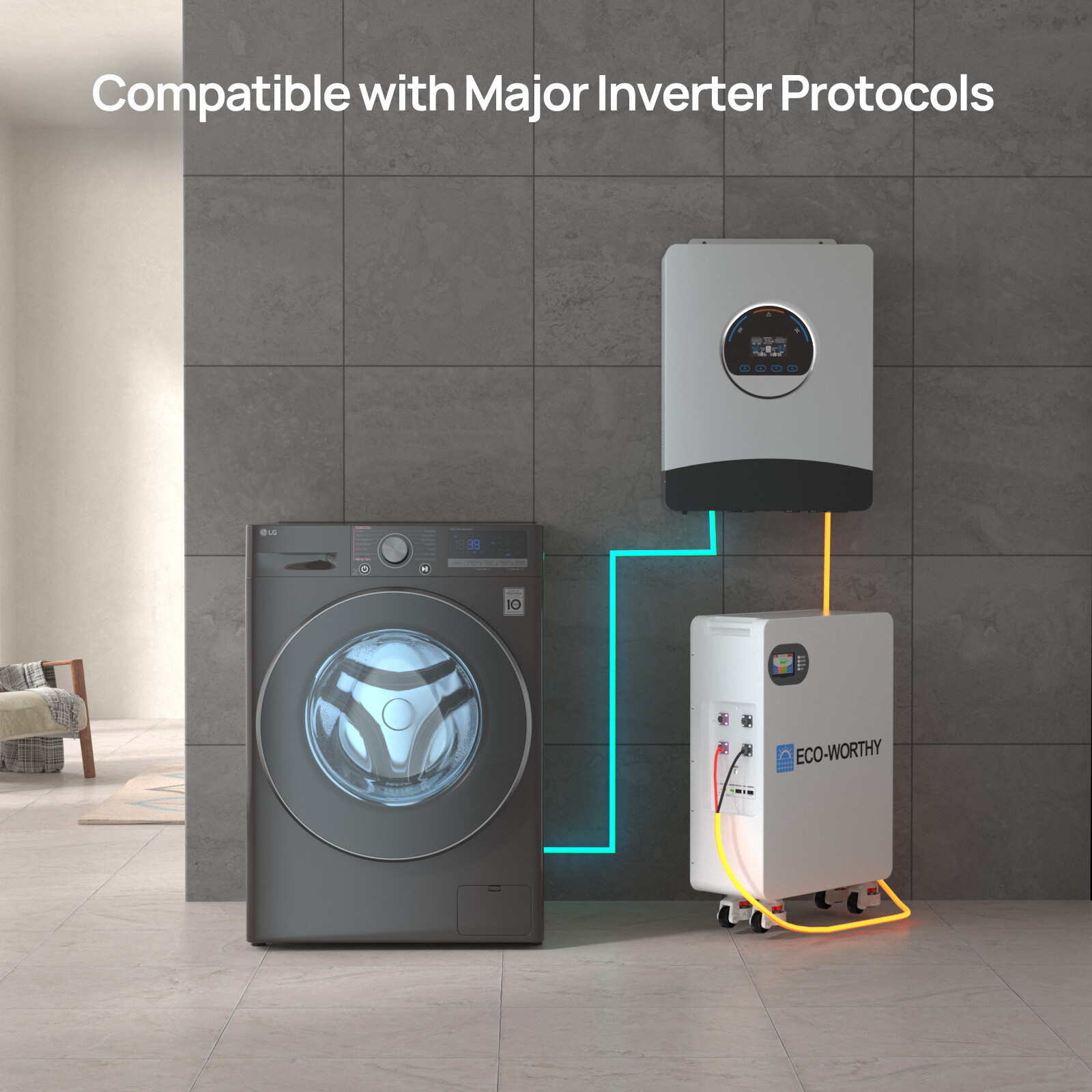 ECO-WORTHY 14kWh 48V 280AH LiFePO4 Battery Vertical Standing Solar Backup UPS