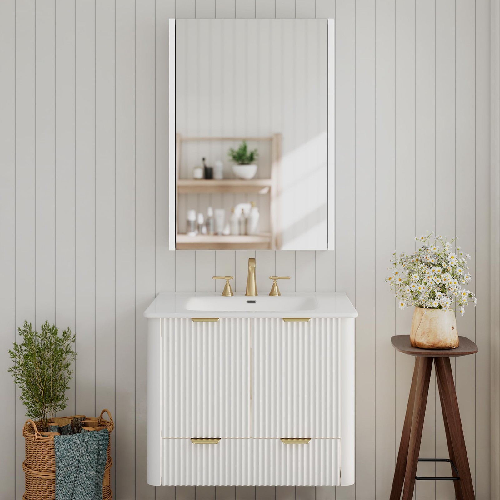 24 Inch Floating Bathroom Vanity with Sink 2 Doors 2 Drawers White