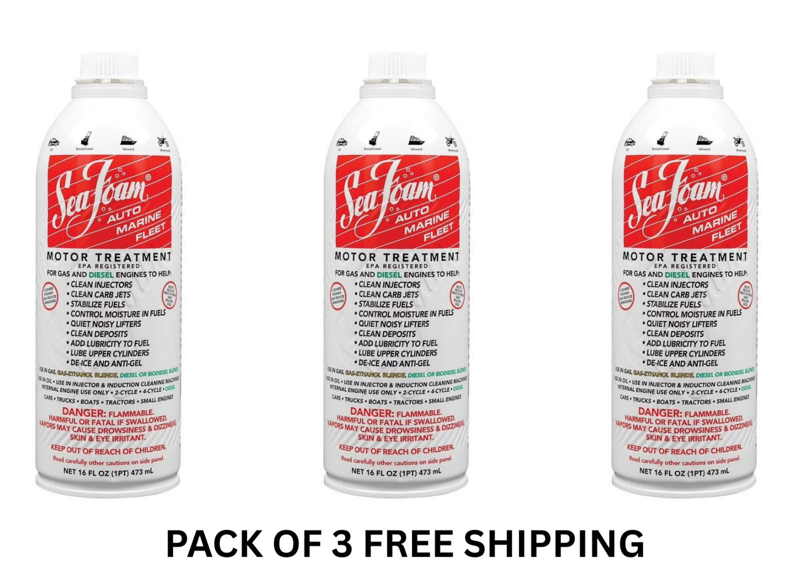 Sea Foam SF-16 Motor Treatment for Gas and Diesel Engines 16 oz. Pack Of 3