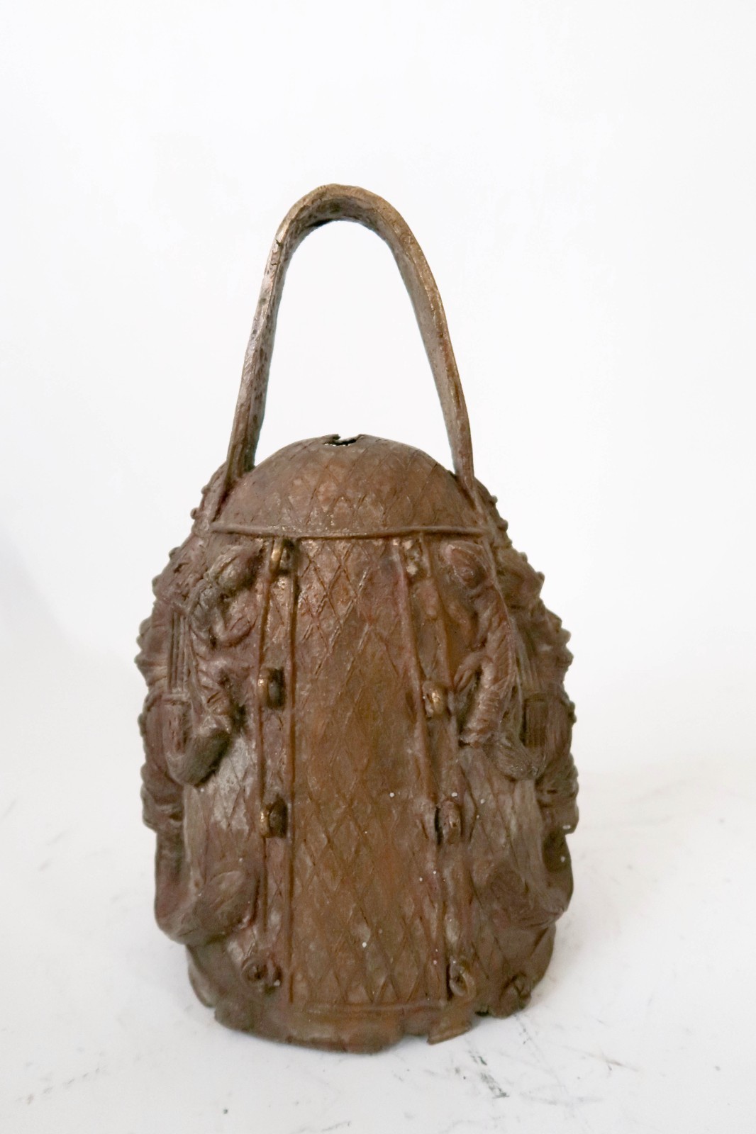 Vintage BENIN Bronze 11" Altar Bell Sculpture African Art Nigeria