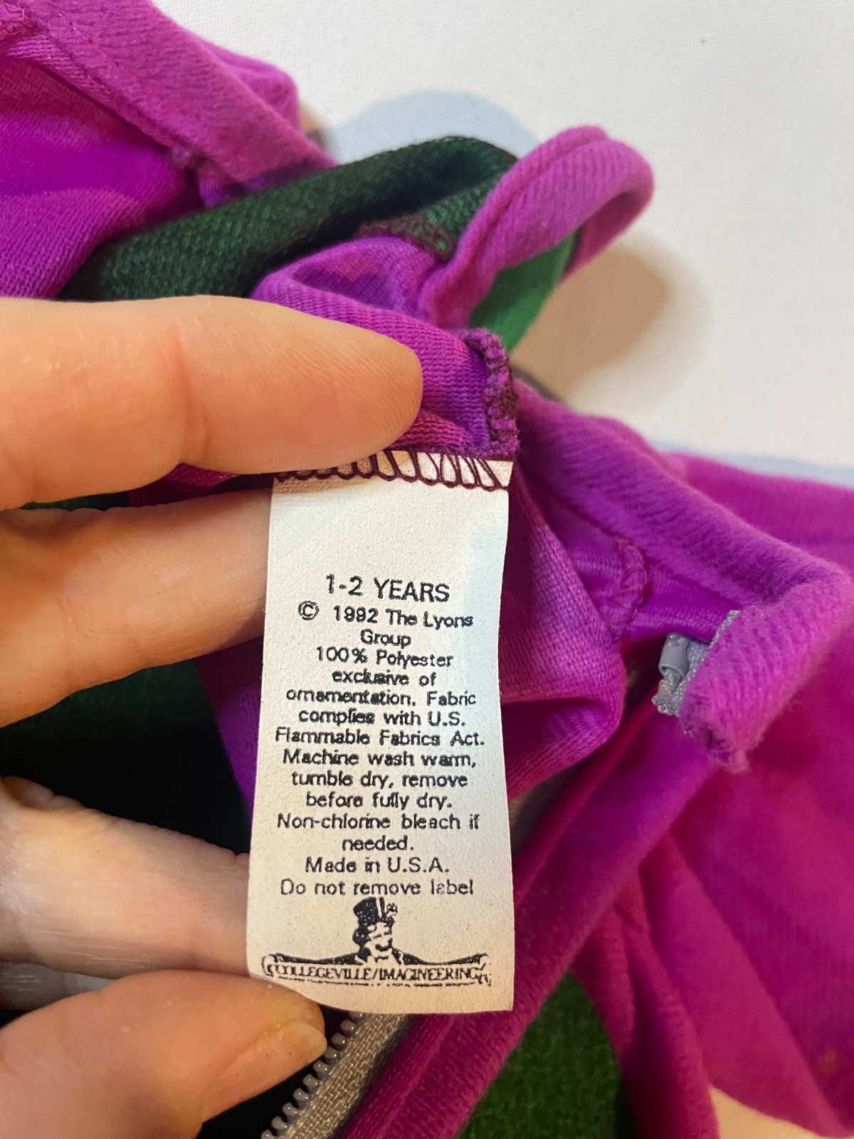 Vintage Barney Costume Boy Girl 1 To 2 Years Toddler Dinosaur Purple