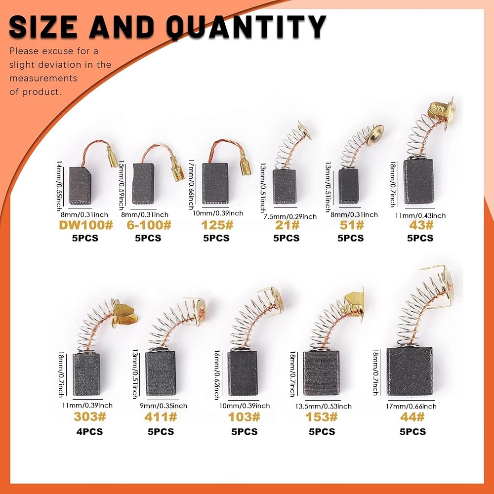54Pcs Graphite 11Sizes Electric Motor Carbon Brushes Replacement For Power Tool