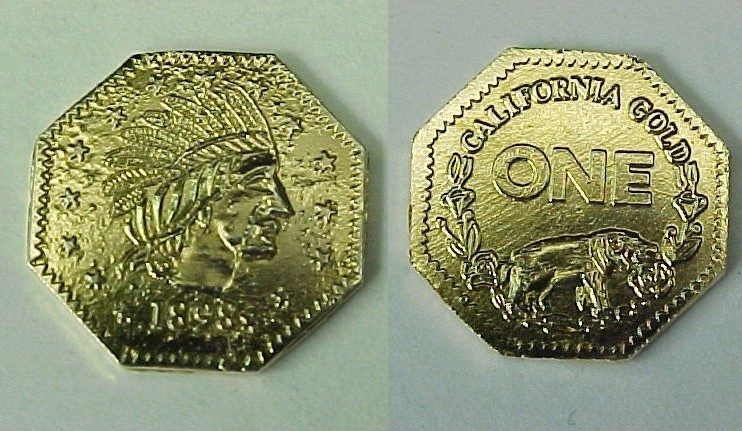 1898 Indian Head Octagon Cal California Gold  Token One Dollar Size BU