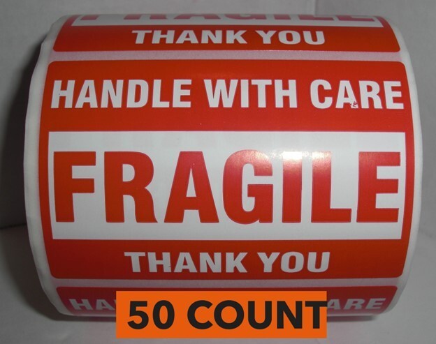 50 Fragile Handle With Care 2x3 Stickers Packaging Safety Mailing Labels -*LOOK*