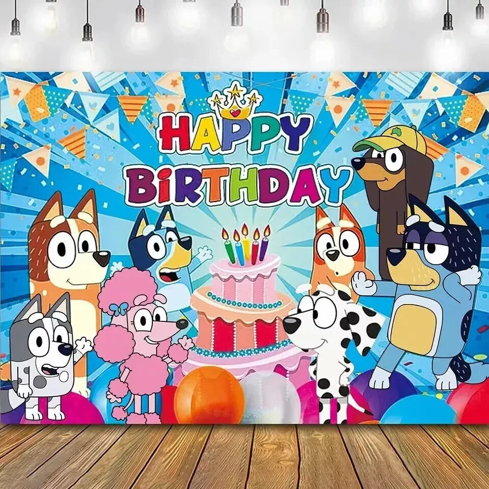 Blue Sheepdog Theme Happy Birthday Backdrop 5x3.2ft Birthday Party Decoration