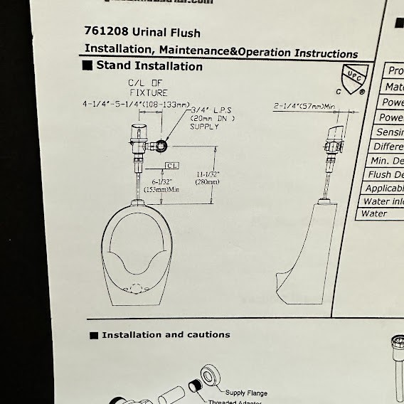 Global Industrial WB761208 Automatic Urinal Flush Valve, Battery Operated, 1.0 G