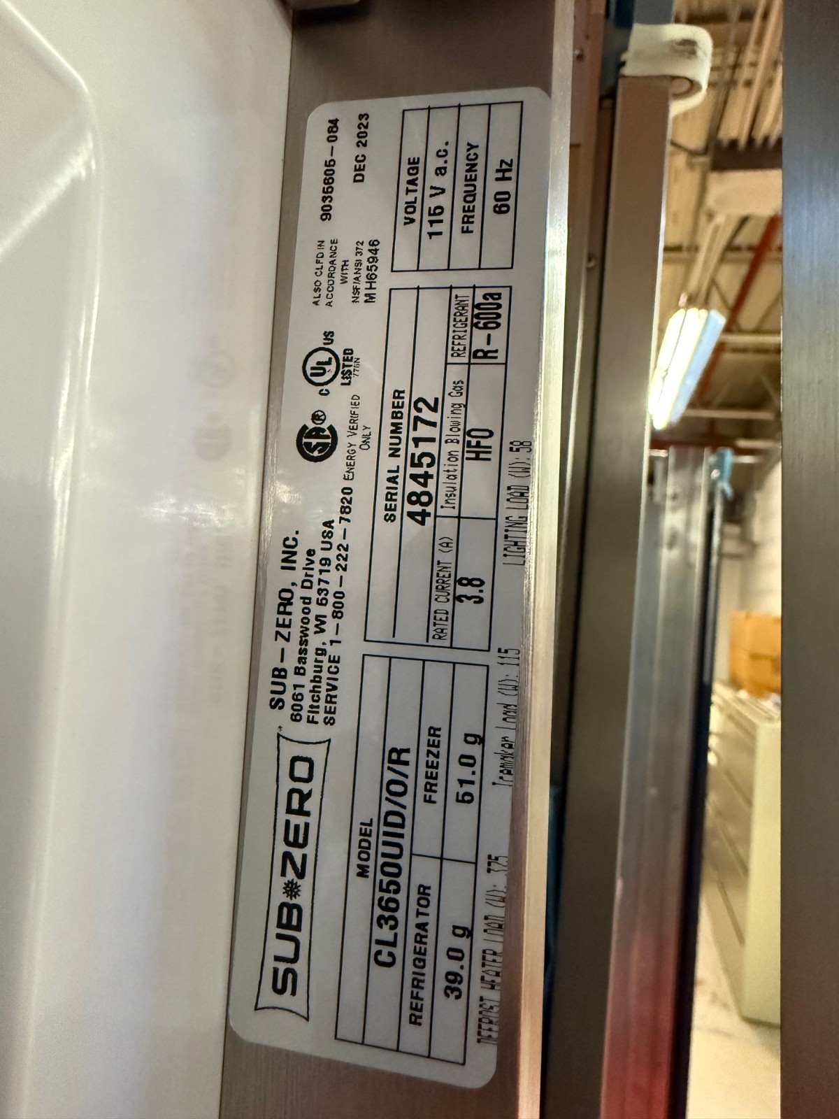 36” Subzero Refrigerator Freezer Panel Ready CL3650UIDOR (New 12/2023)