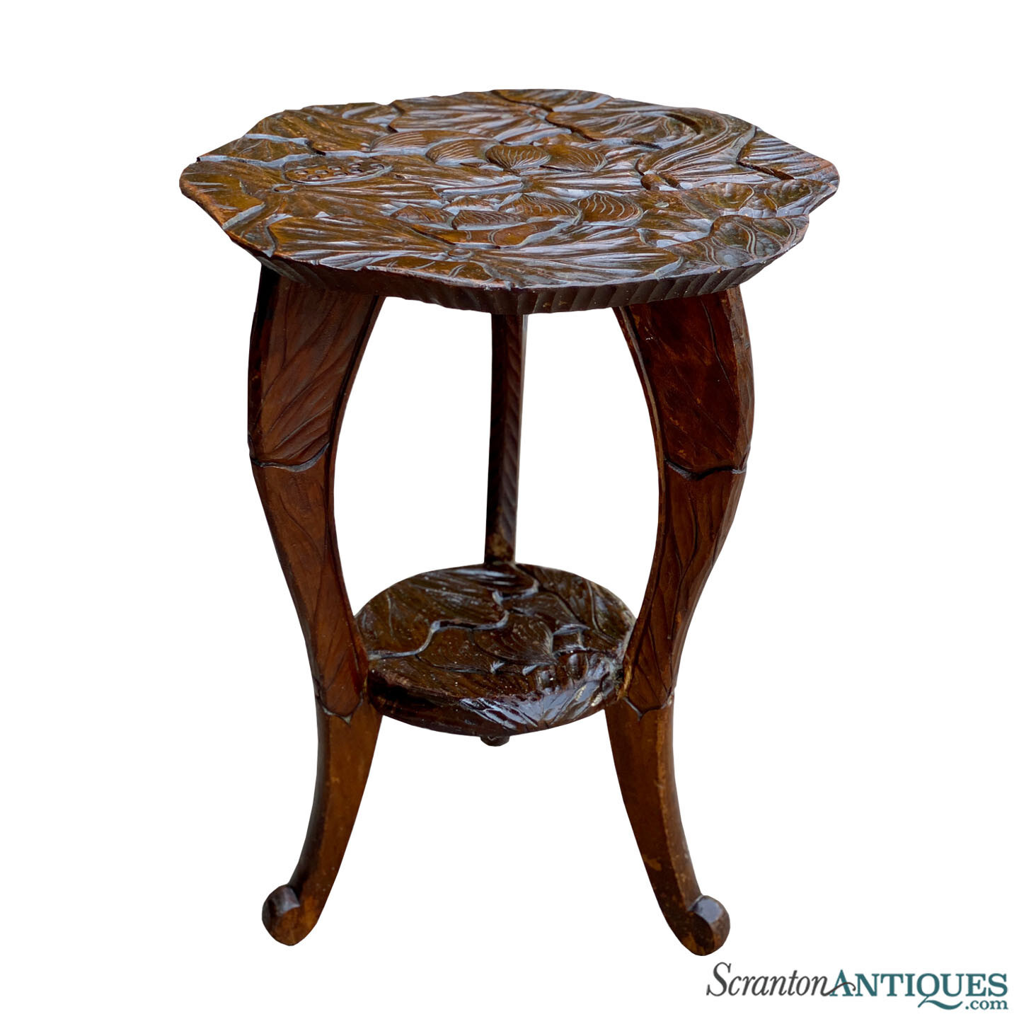 Antique Liberty & Co Art Nouveau Carved Floral Motif Plant Stand Table