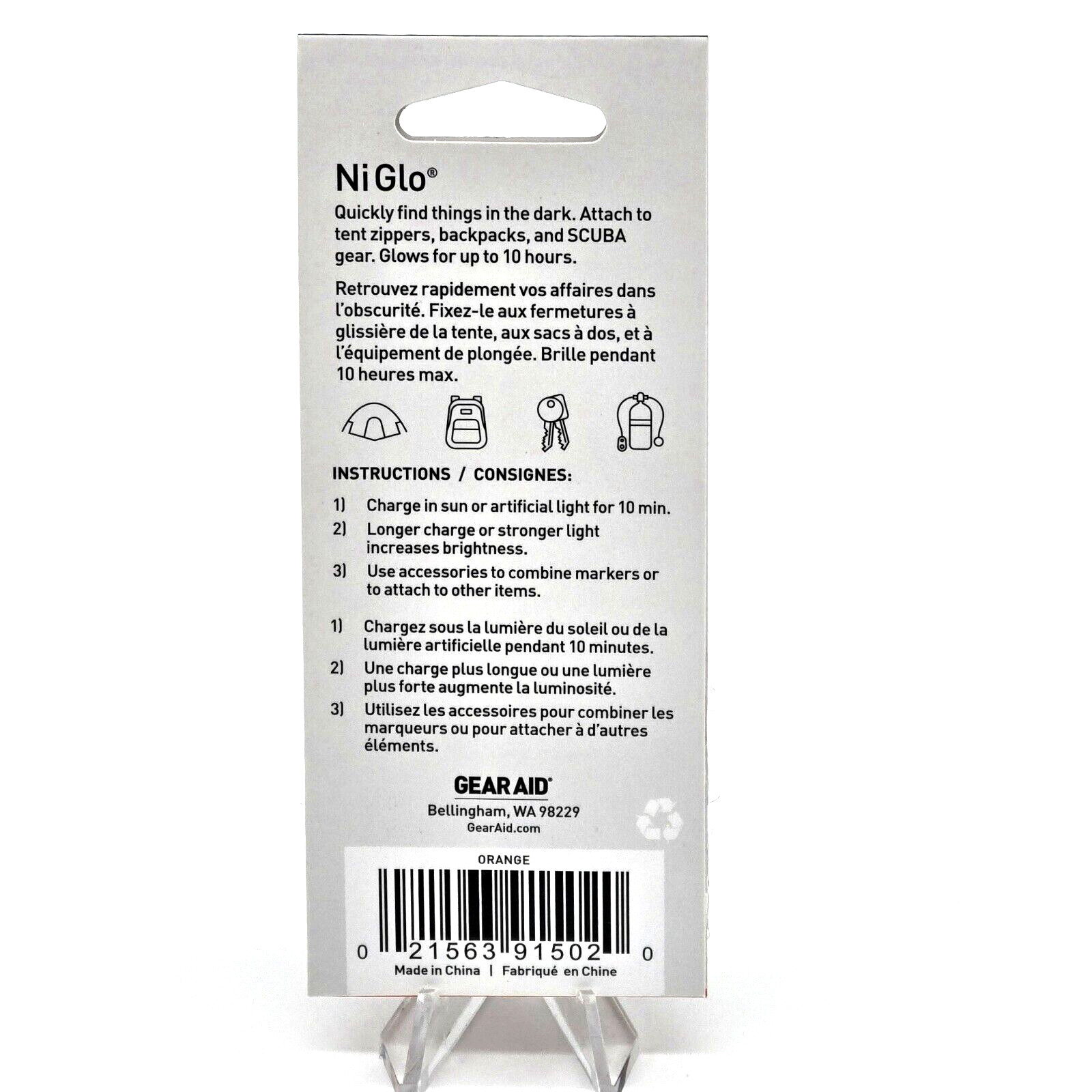 Ni-Glo Solar Gear Marker Blaze Orange Recharges By Sun or Light Source Keychain