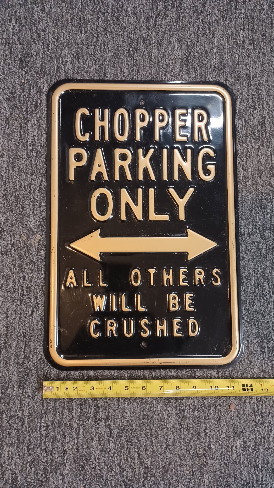 chopper parking only sign embossed large heavy old motorcycle 18x12 Black Gold