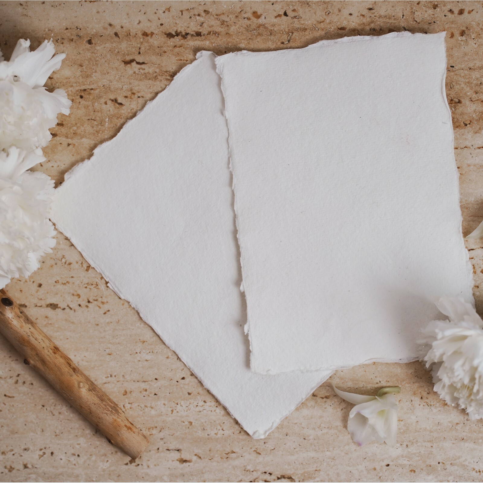 Handmade Paper -100 sheets - All Sizes - WHITE - Deckle Edge - Acid Free Natural