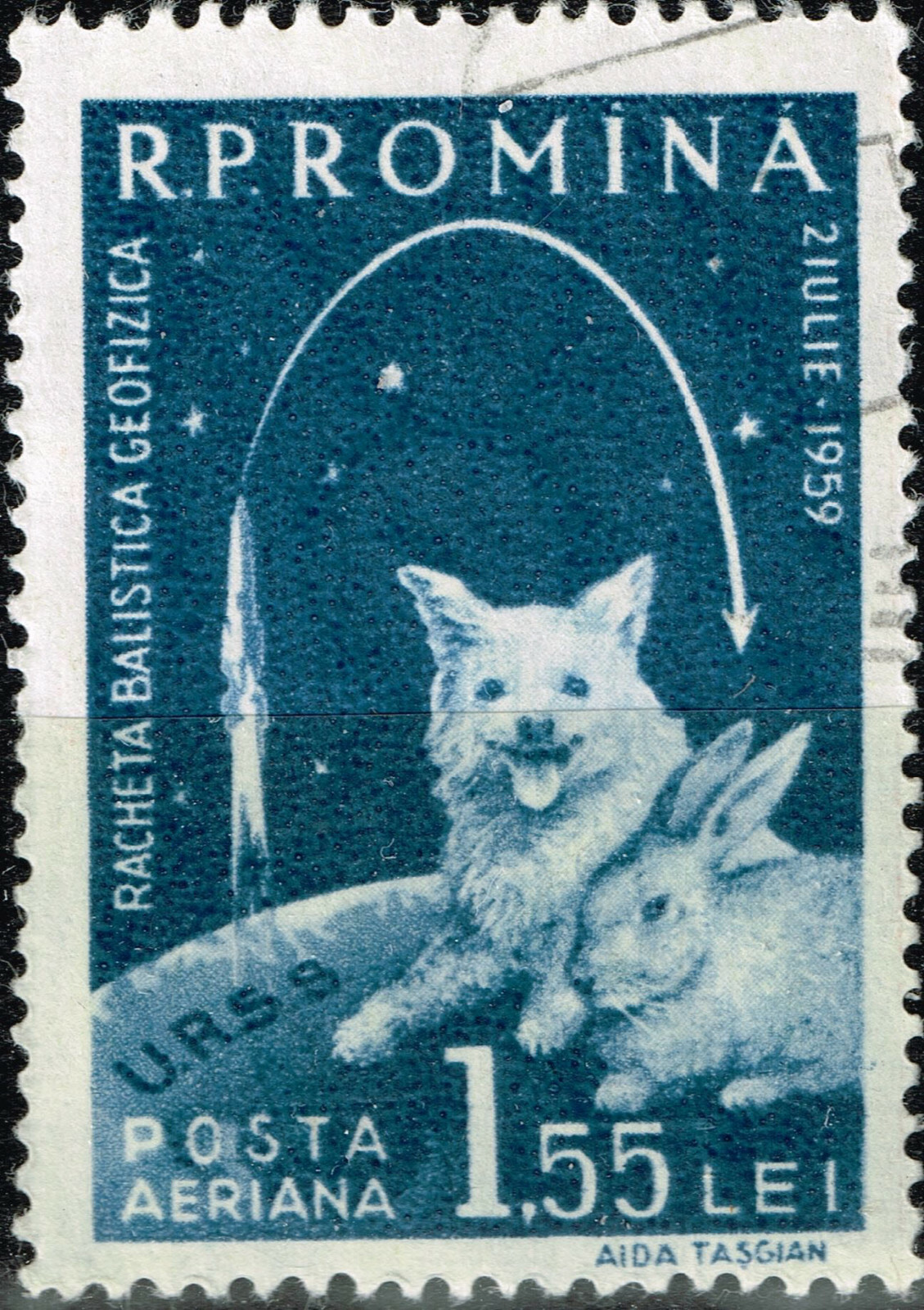 Romania Soviet Laika the Dog and Rabbit in Space stamp 1959 B-1