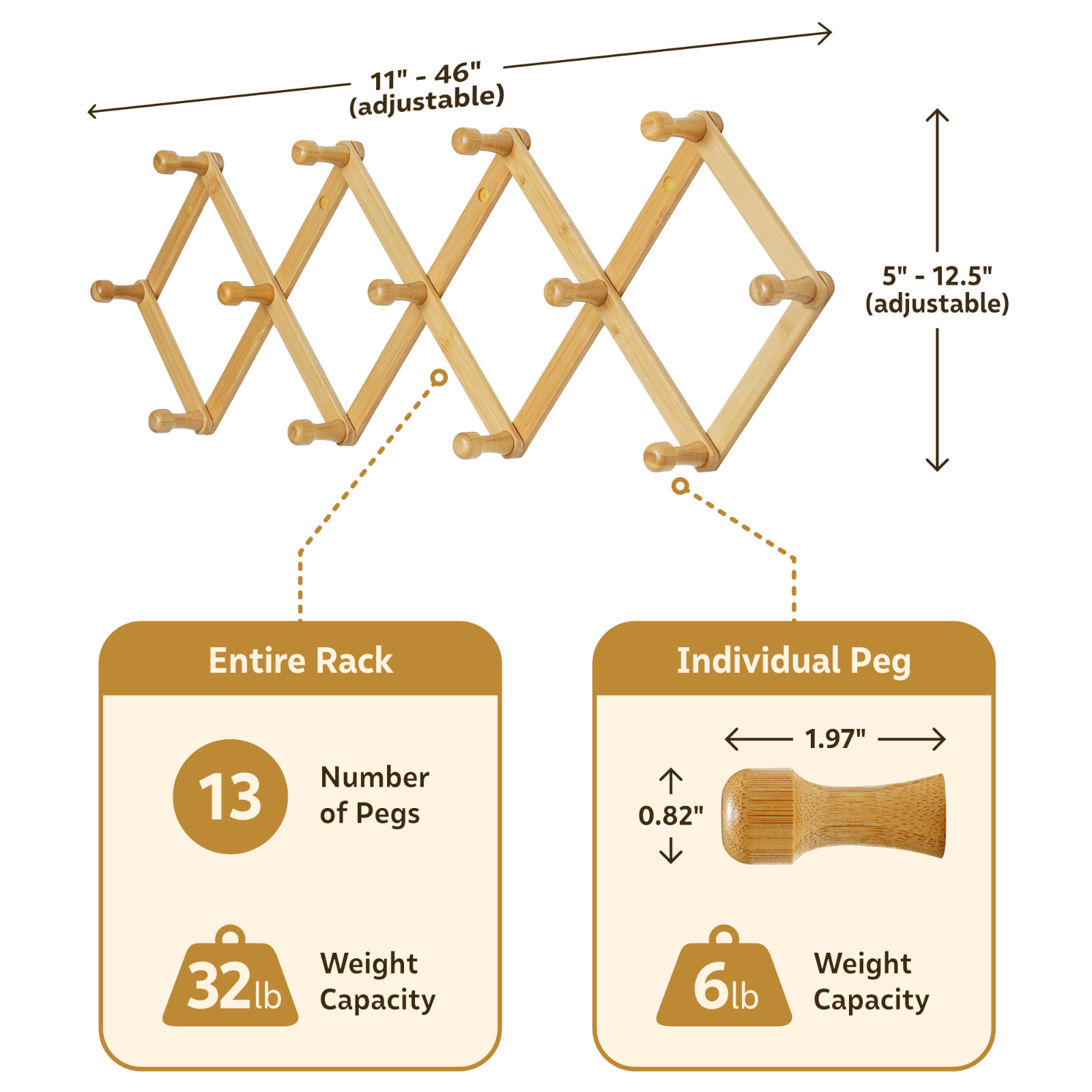 NNX Premium Accordion Rack for Wall, Expandable Coat Rack, Hat Organizer, Bamboo