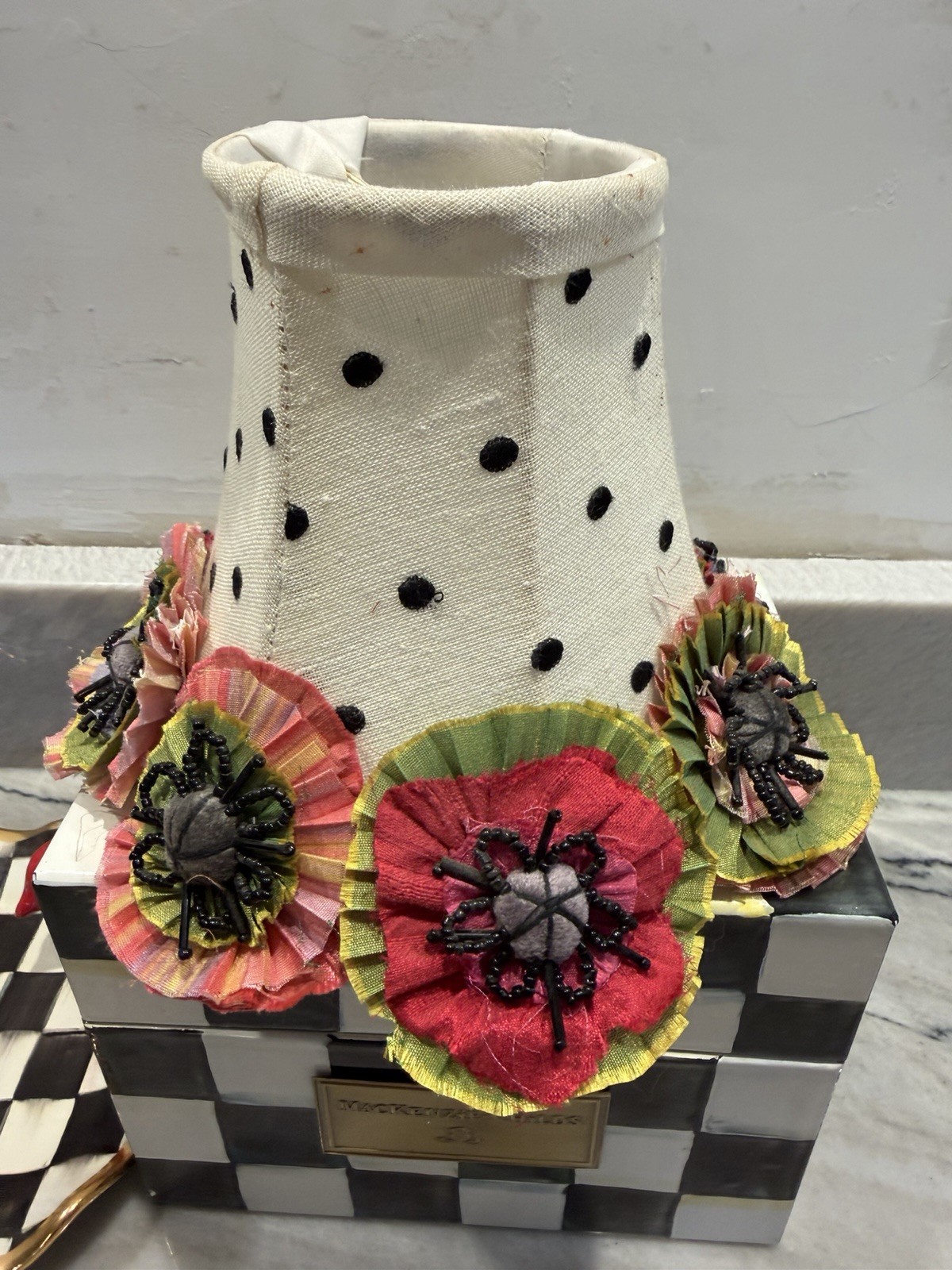 ONE MacKenzie Childs Poppy Flower Beaded mini Chandelier Lamp Shade 10 avl