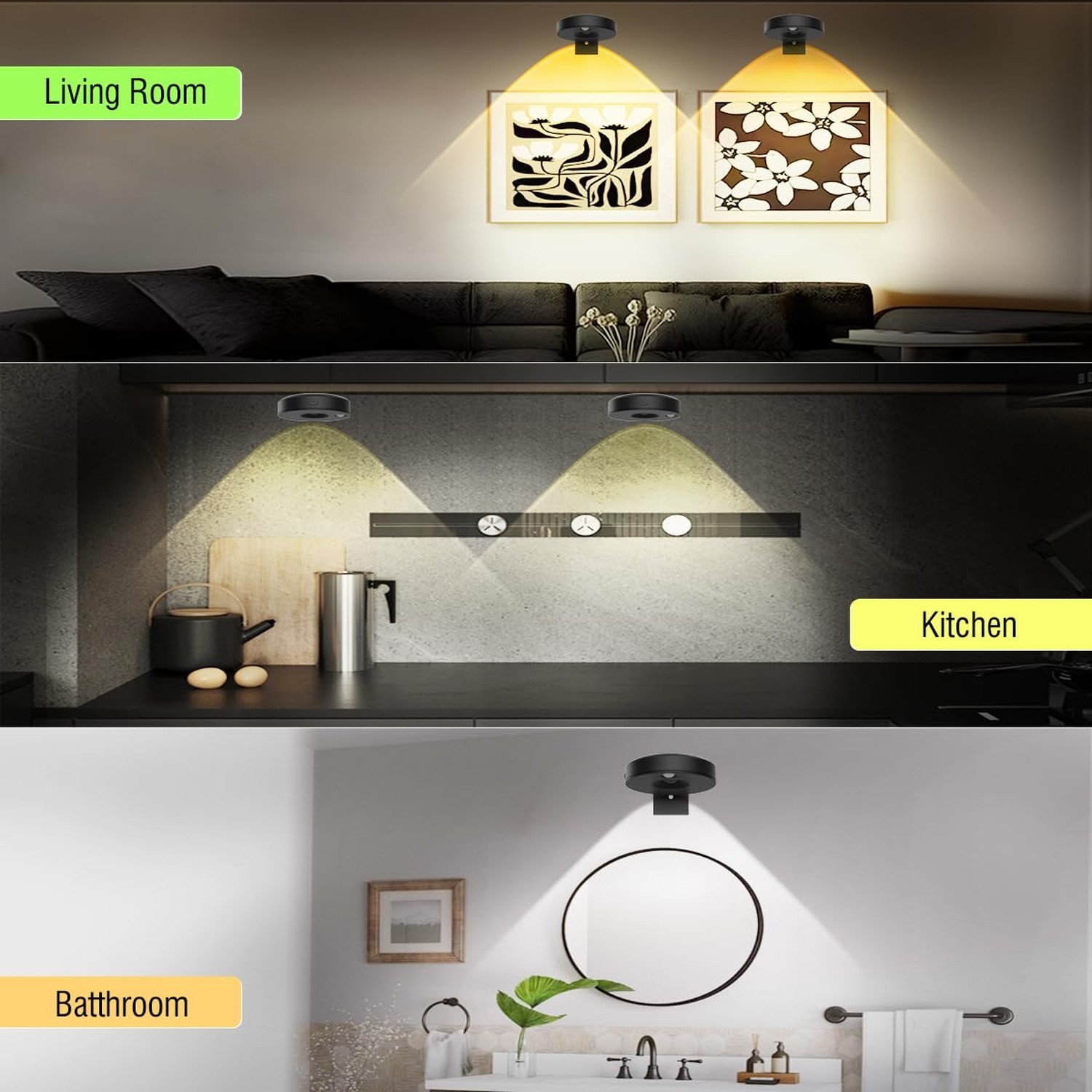 3Pack LED Picture Lights 3Pack LED Picture Lights for Wall Rechargeable Battery