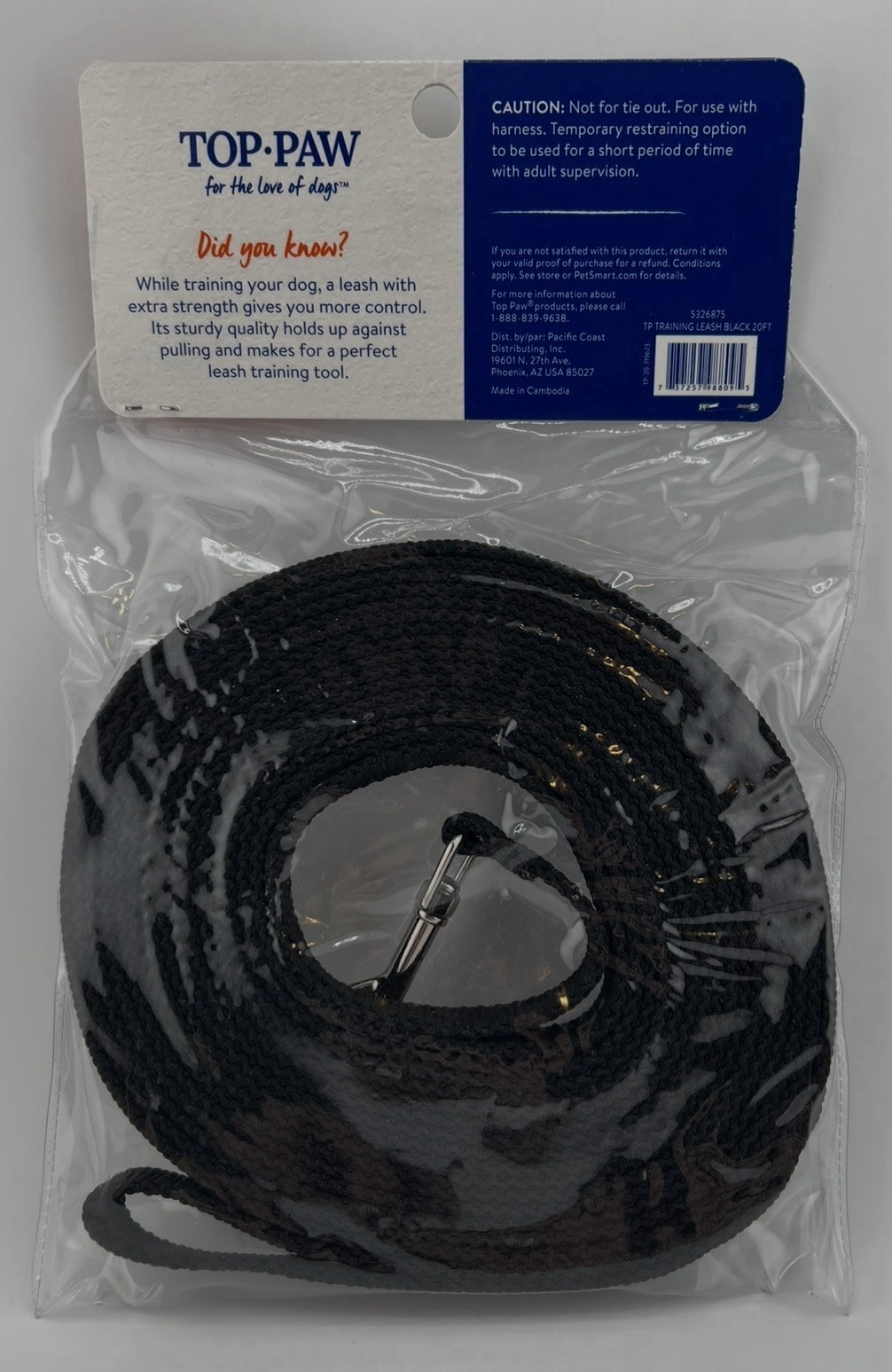 Top Paw 20 Ft Training Leash for Dog Or Puppy Black Extra Strength Dog Leash