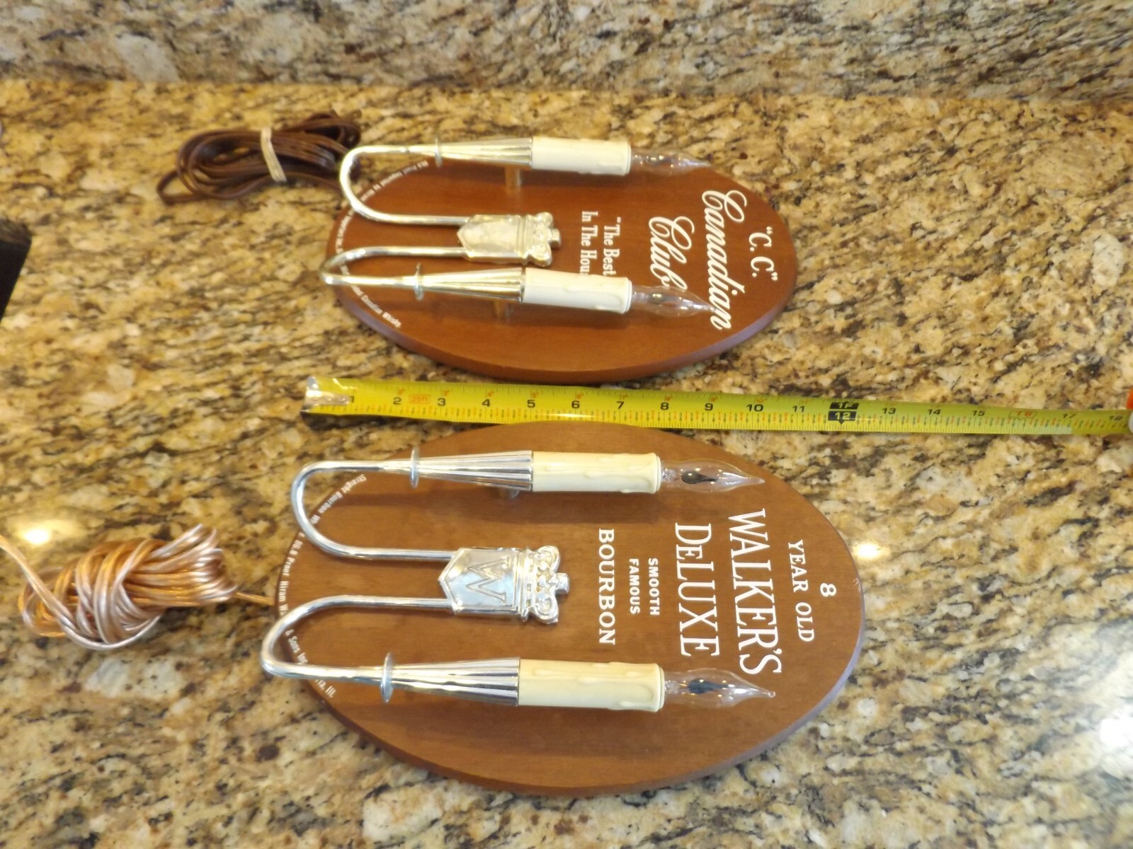 PAIR OF VINTAGE WALKER'S DELUXE BOURBON CANADIAN CLUB WHISKEY WALL SCONCE LIGHTS