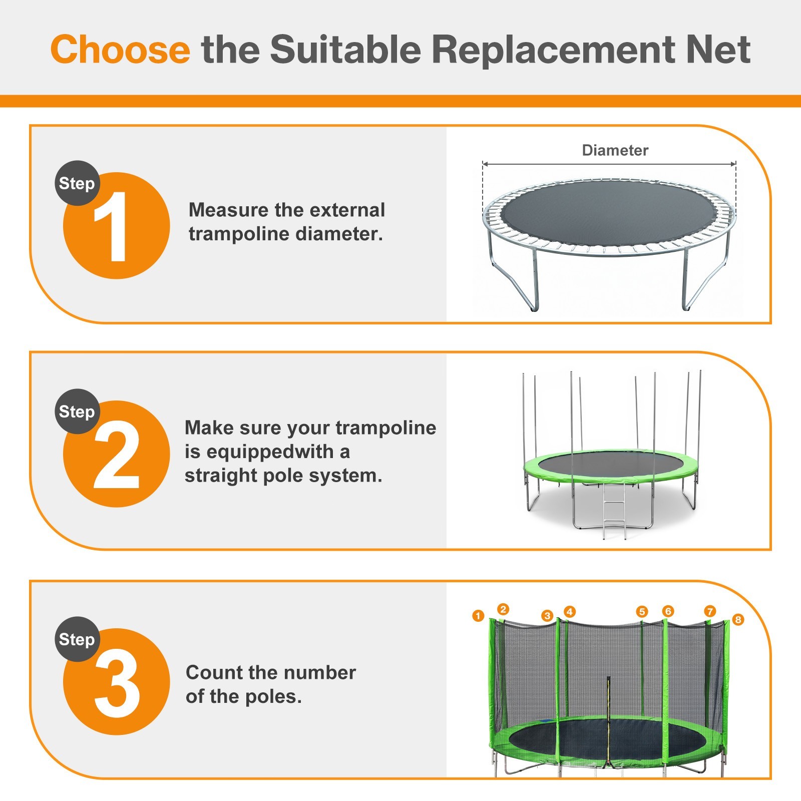10/12/14/15FT Trampoline Replacement Net Protection Safety Enclosure Net - Green