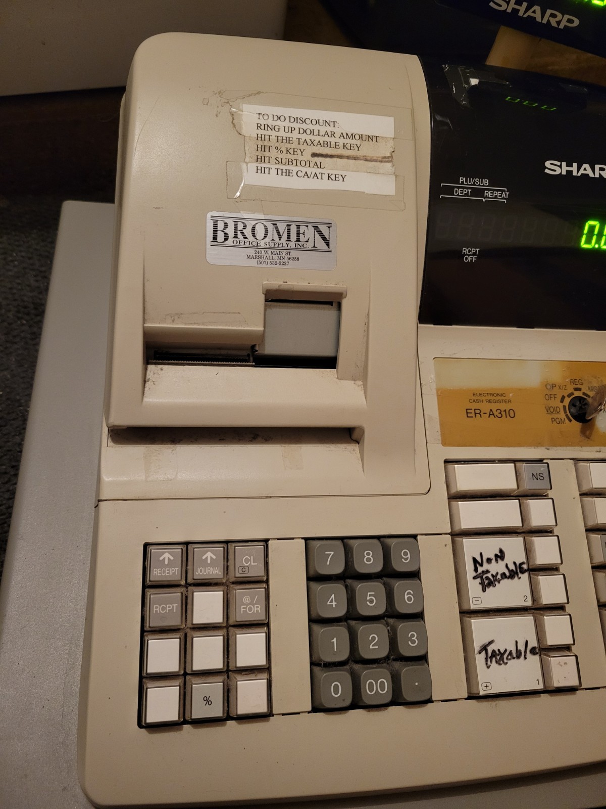 Sharp Electronic Cash Register ER-A310 With Key Tested Needs Paper