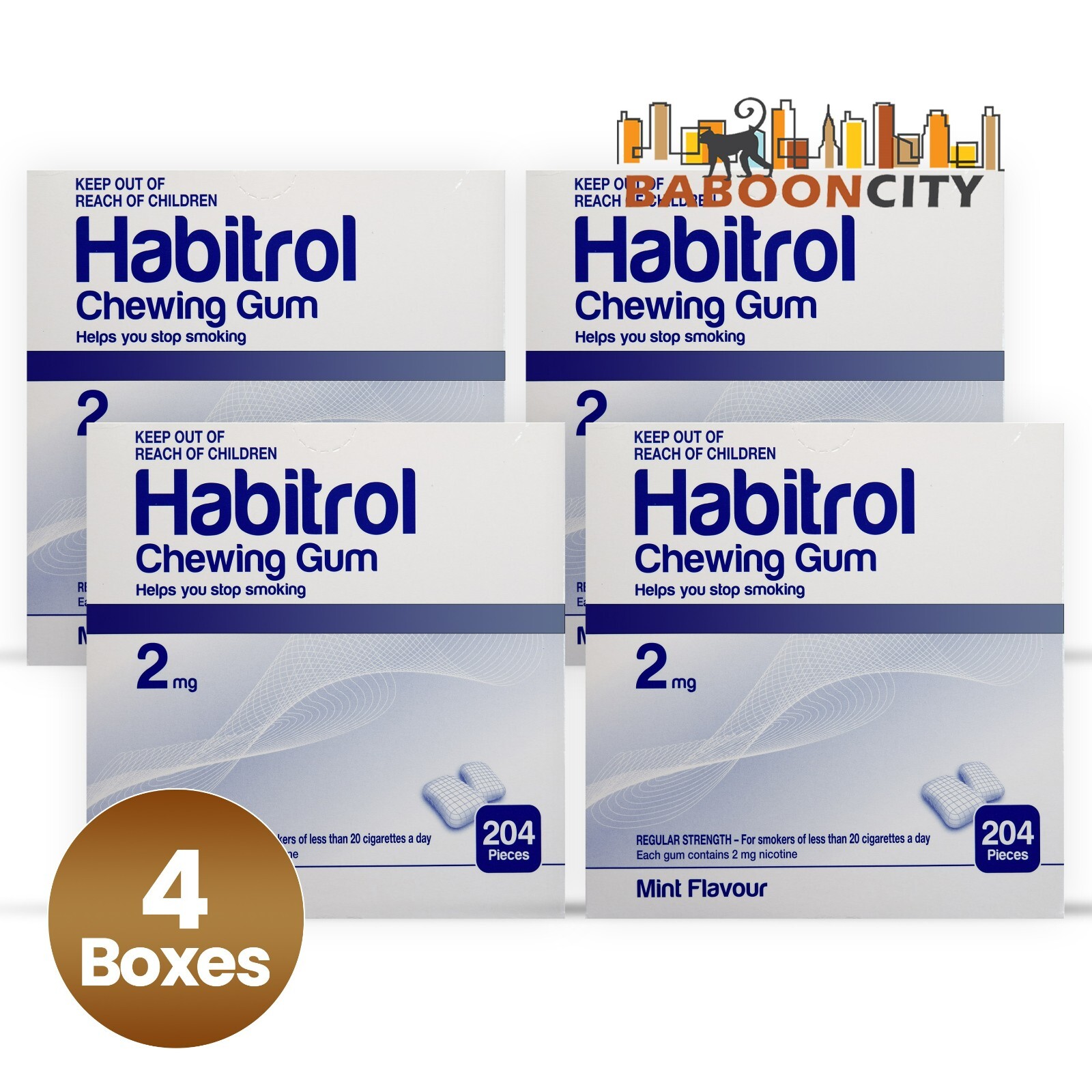 Habitrol Nicotine Gum 2mg MINT Flavor (816 total pieces = 4 boxes) NEW 10/2027