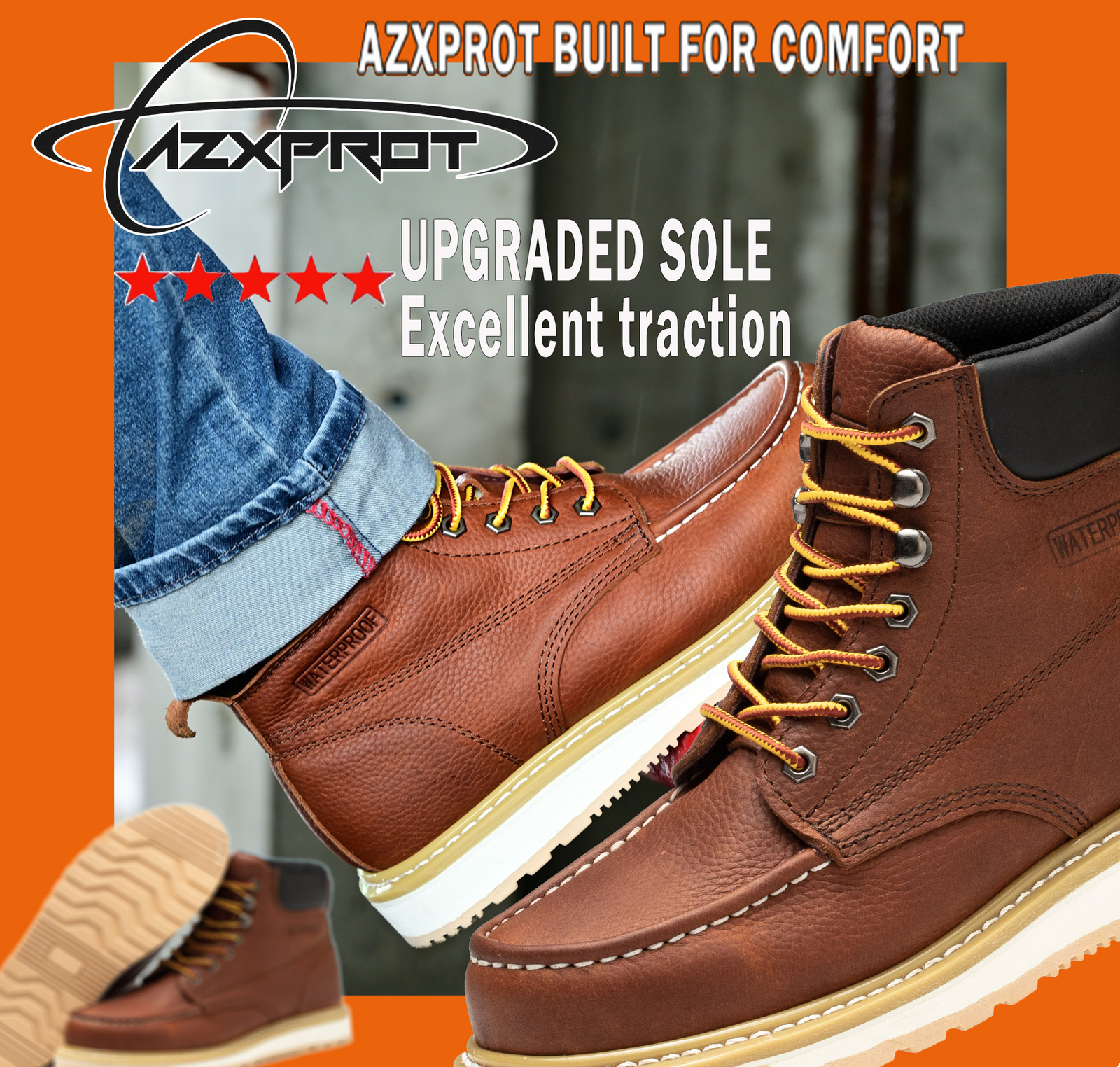 Mens Safety Work Boots 6 inch Soft Toe Wedge Sole Waterproof Shoes