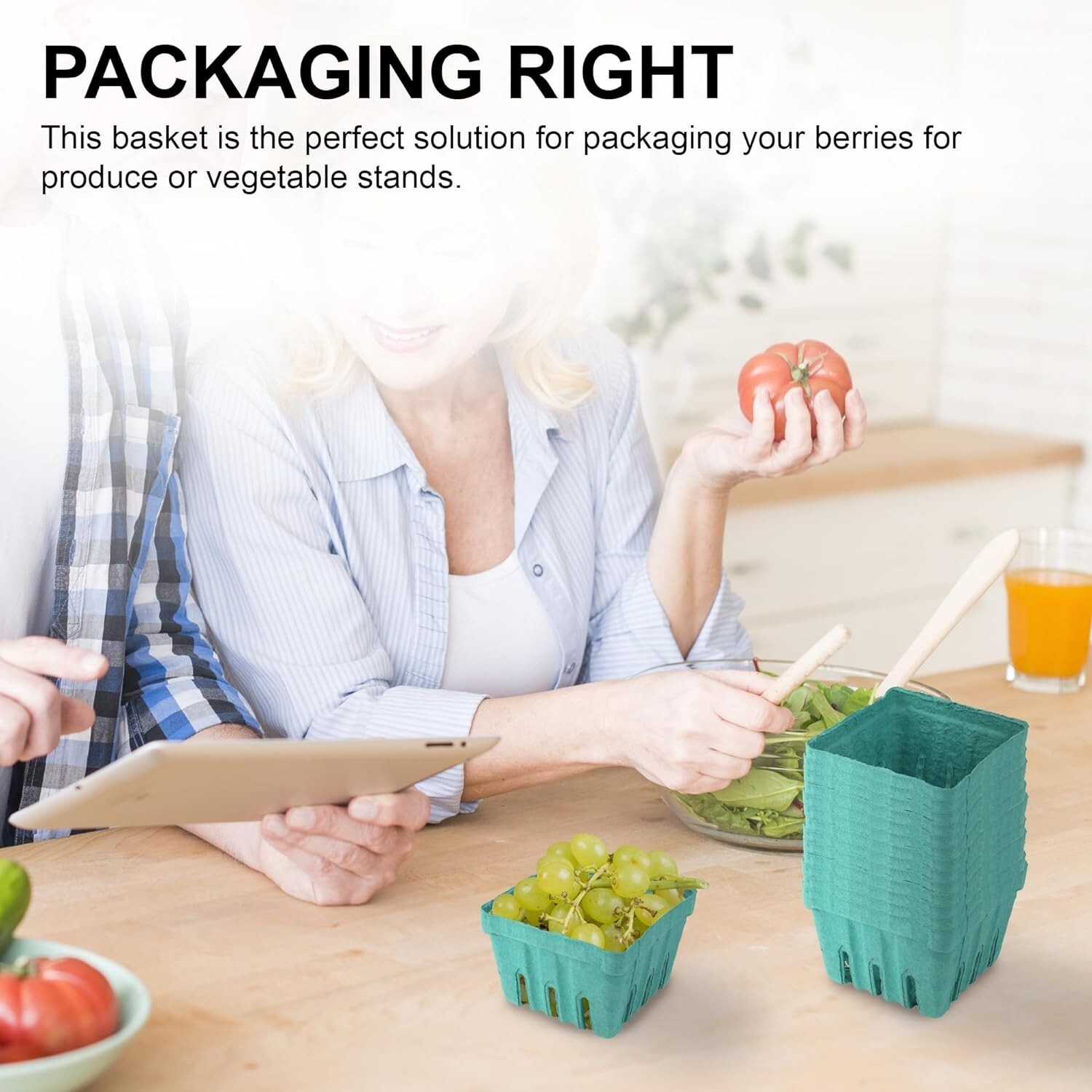 MT Products 1 Pint Green Pulp Vented Berry Produce Baskets - Pack of 15