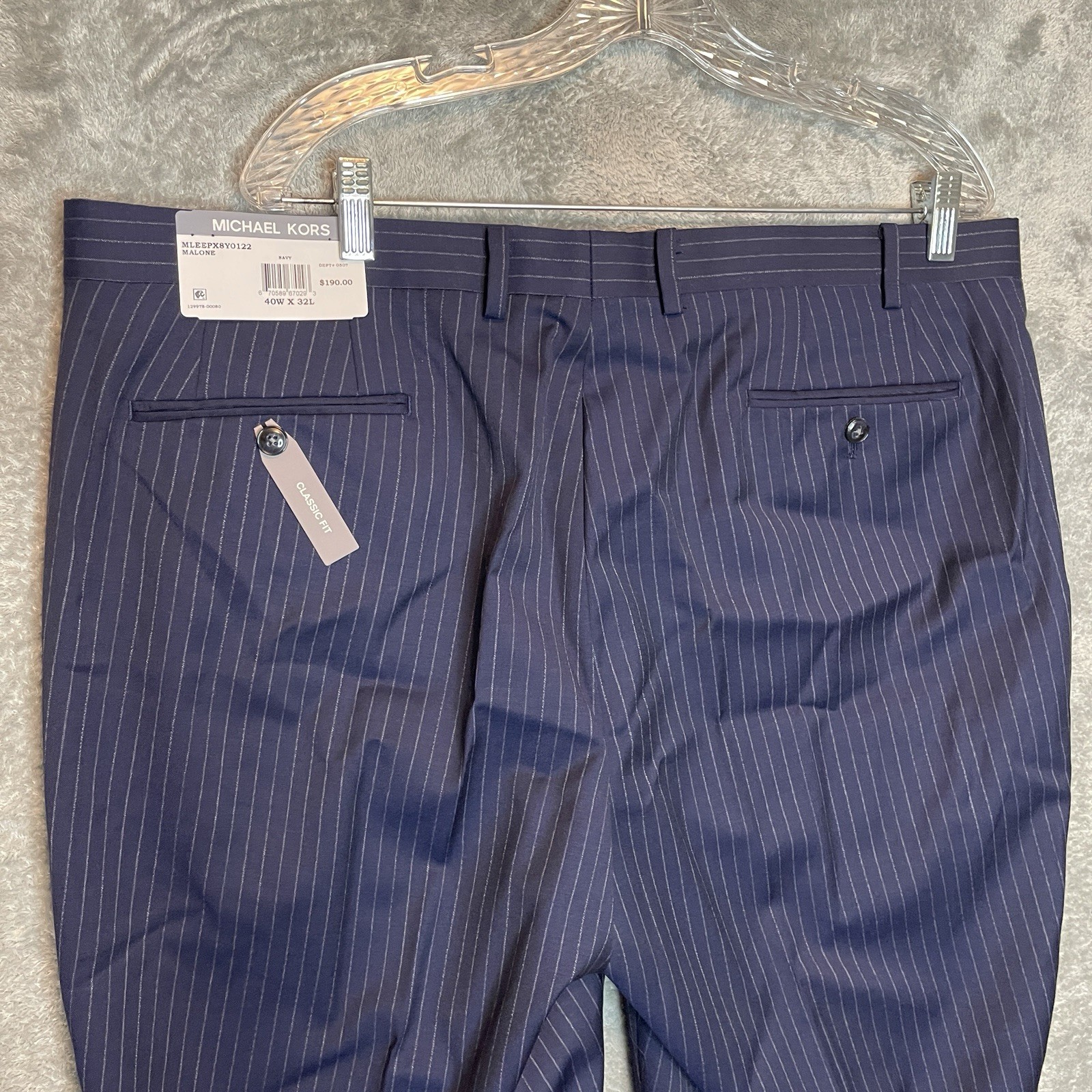 Michael Kors Malone Pinstripe Dress Pant Navy Blue Stretch Wool Blend Classic