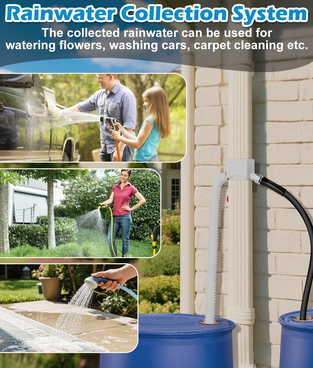 WADEO Rain Barrel Diverter for 2 x 3 Downspout with 5FT Hose