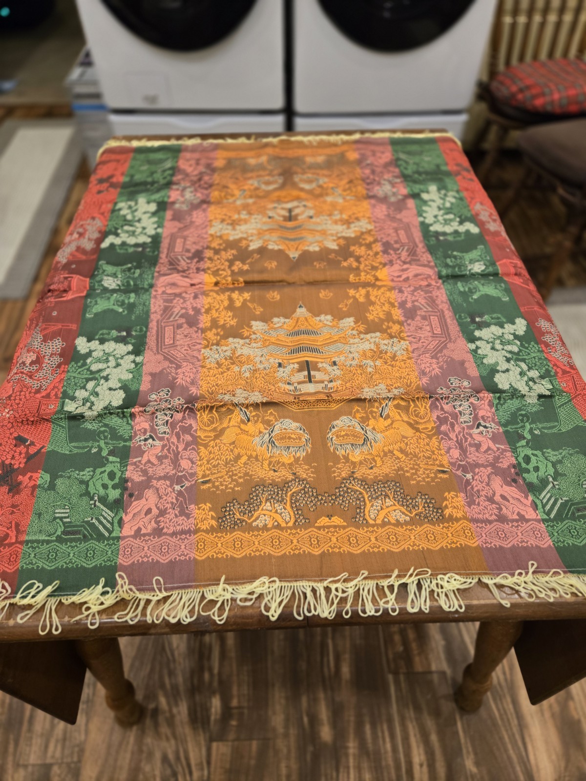 VTG NOS Brocaded Chinese Silk Tapestry Tablecloth 38" x 38" Late 70's-Early 80's