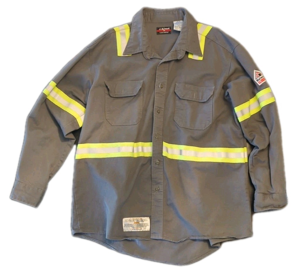 Bulwark FR Flame Resistant Hi Vis Work Shirt Gray XL Reflective Safety Uniform