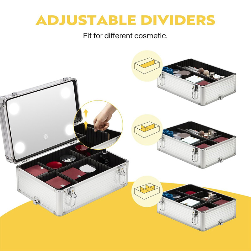 Rolling Makeup Train Case Cosmetic Trolley Organizer Travel w/LED LIght & Mirror