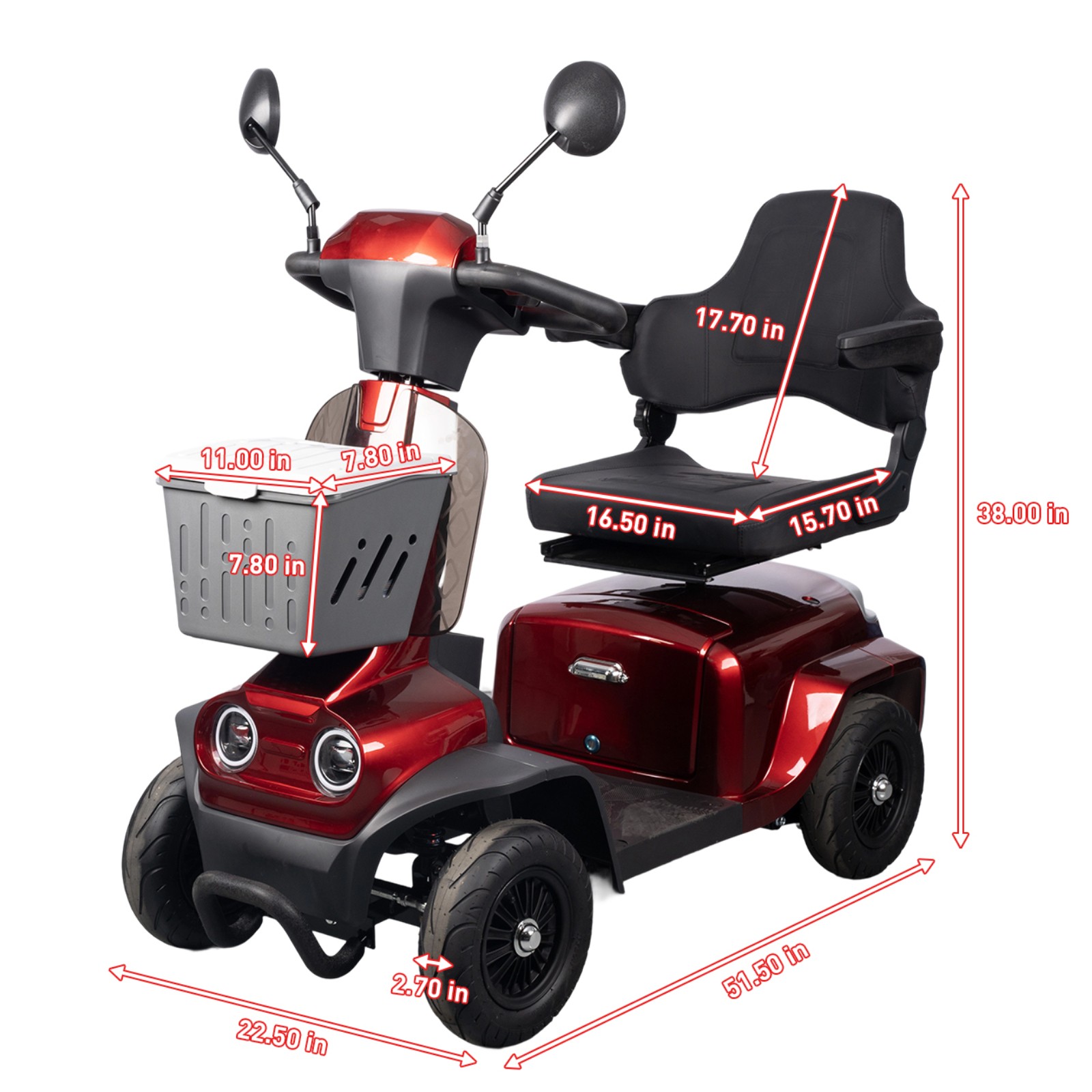 Heavy Duty 4 Wheel Mobility Scooters 8V 20Ah for Seniors & Adults 500lbs Load 4