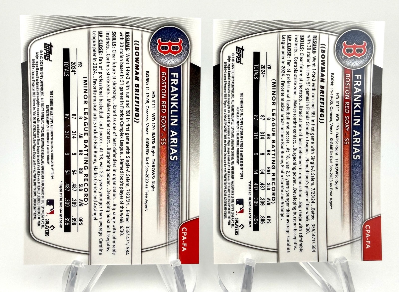 2025 Bowman Chrome Franklin Arias 1st Chrome Auto 2 Card lot